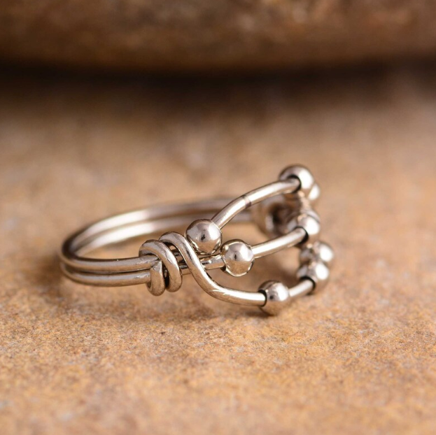 Sterling Silver double layer Beads Ring