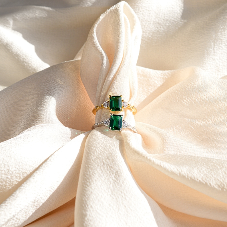 14K Gold Vermeil Lab Emerald Engagement Ring