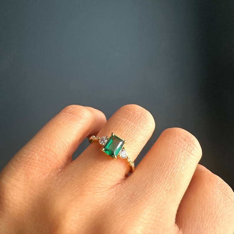 14K Gold Vermeil Lab Emerald Engagement Ring