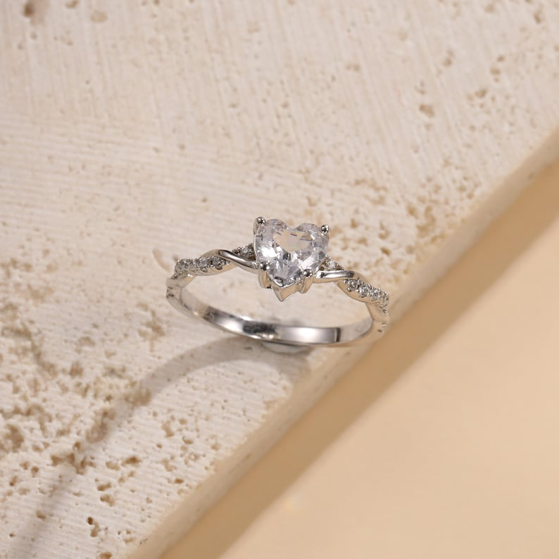 Heart-Shaped Cubic Zirconia Ring Engagement Ring