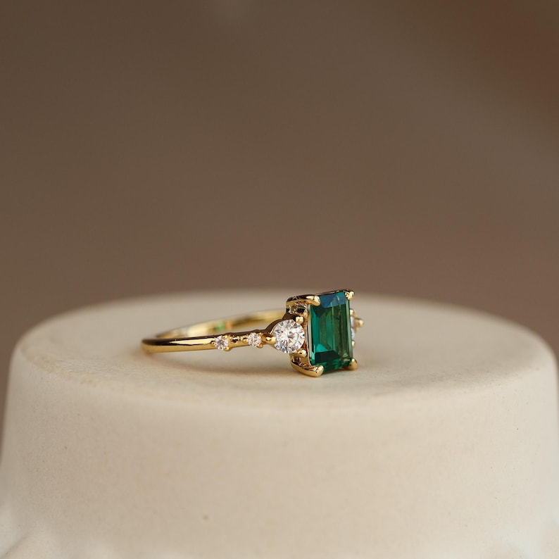 14K Gold Vermeil Lab Emerald Engagement Ring