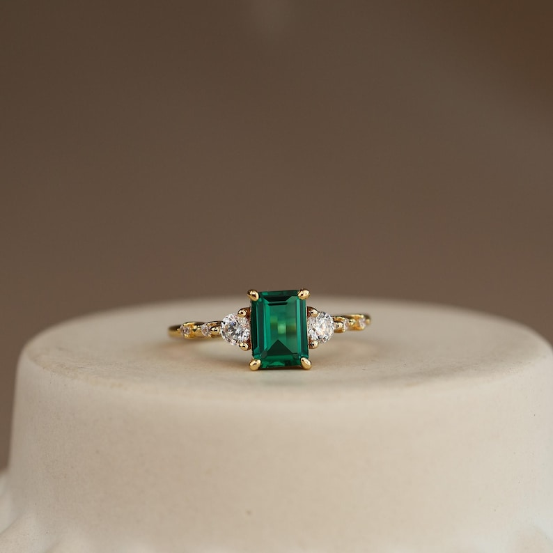 14K Gold Vermeil Lab Emerald Engagement Ring