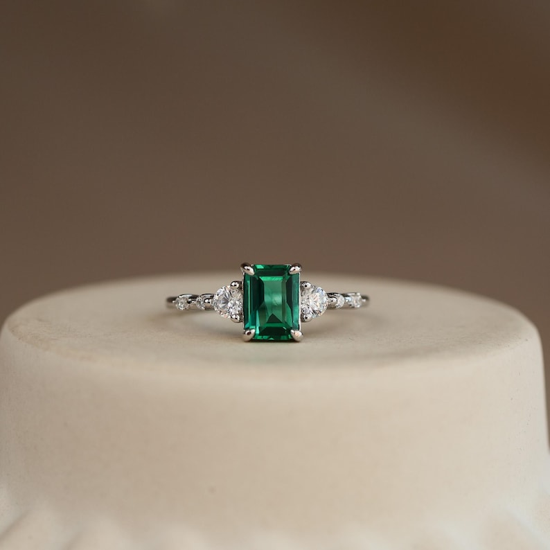 14K Gold Vermeil Lab Emerald Engagement Ring
